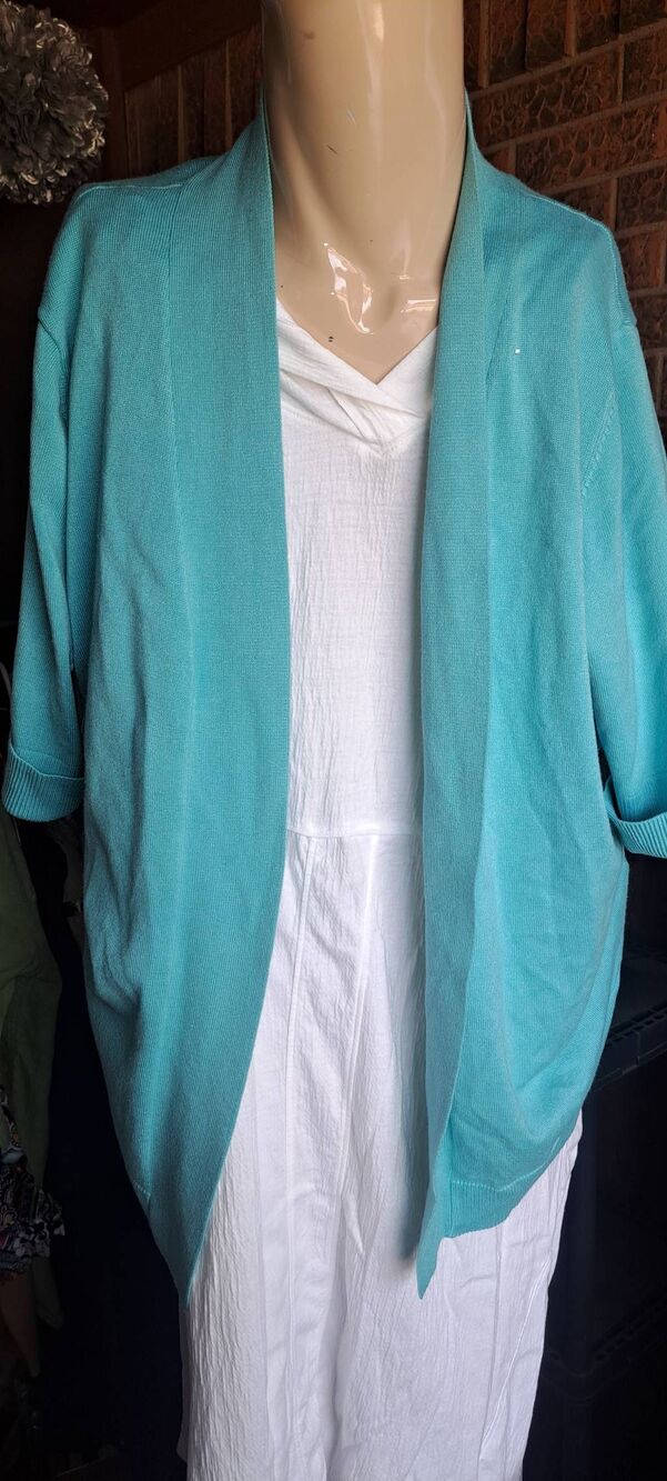 Avenue Women’s Turquoise Open Front Cardigan Size 22/24 Lightweight Rayon Blend